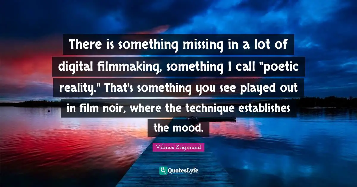 There is something missing in a lot of digital filmmaking, something I call "poetic reality." That's something you see played out in film noir, where the technique establishes the mood.
