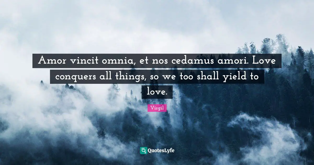 Amor vincit omnia, et nos cedamus amori. Love conquers all things, so we too shall yield to love.