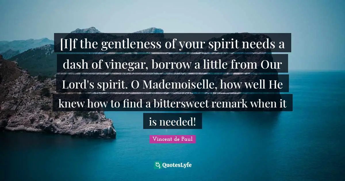 Bittersweet Quotes: "[I]f the gentleness of your spirit needs a dash of vinegar, borrow a little from Our Lord's spirit. O Mademoiselle, how well He knew how to find a bittersweet remark when it is needed!"