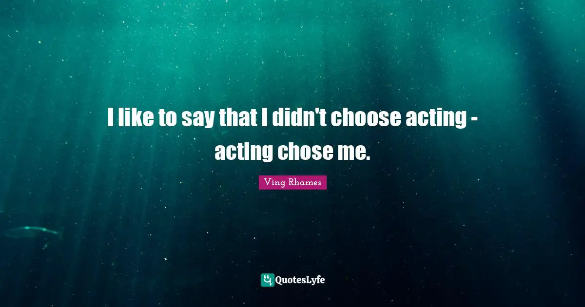 I like to say that I didn't choose acting - acting chose me.