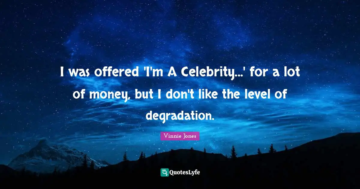 Vinnie Jones Quotes: "I was offered 'I'm A Celebrity...' for a lot of money, but I don't like the level of degradation."