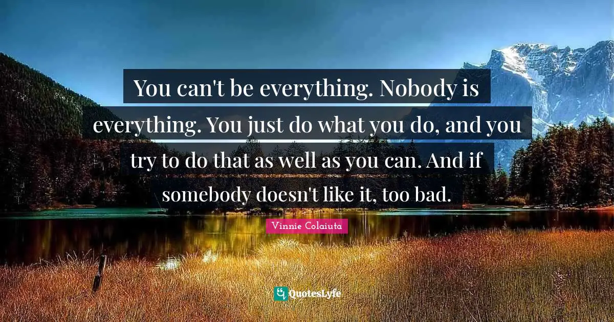 You can't be everything. Nobody is everything. You just do what you do, and you try to do that as well as you can. And if somebody doesn't like it, too bad.