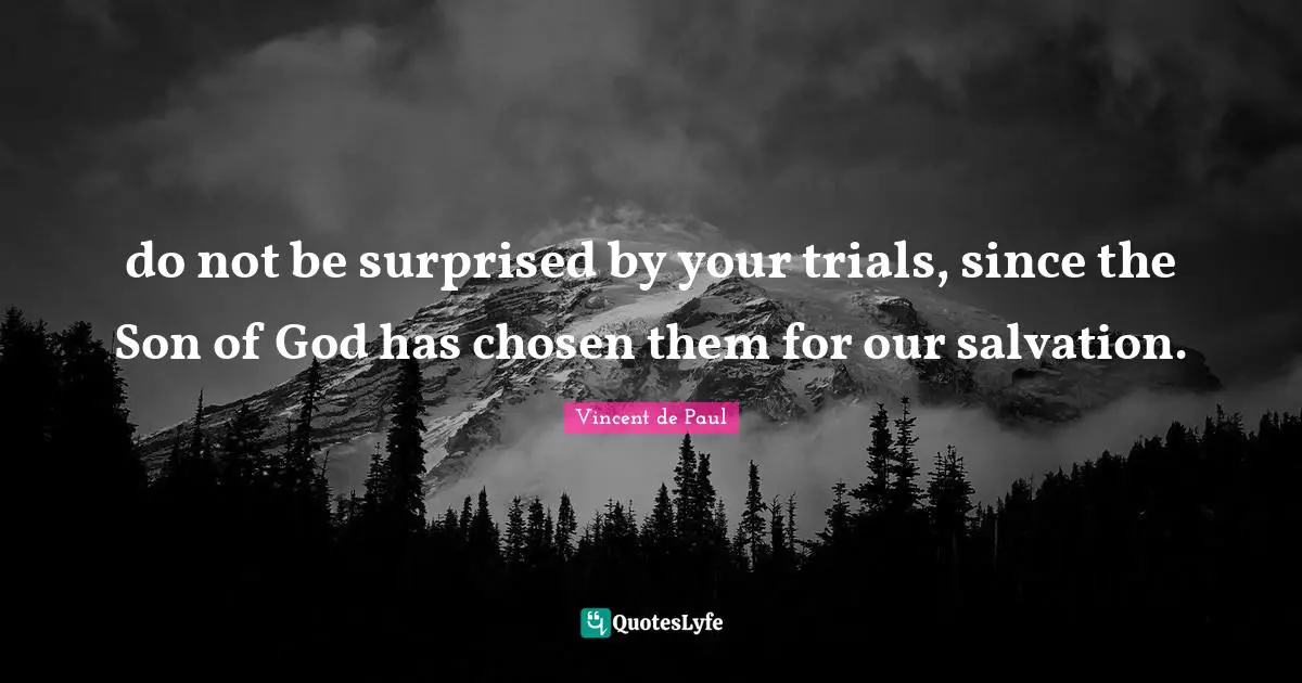 Vincent De Paul Quotes: "do not be surprised by your trials, since the Son of God has chosen them for our salvation."