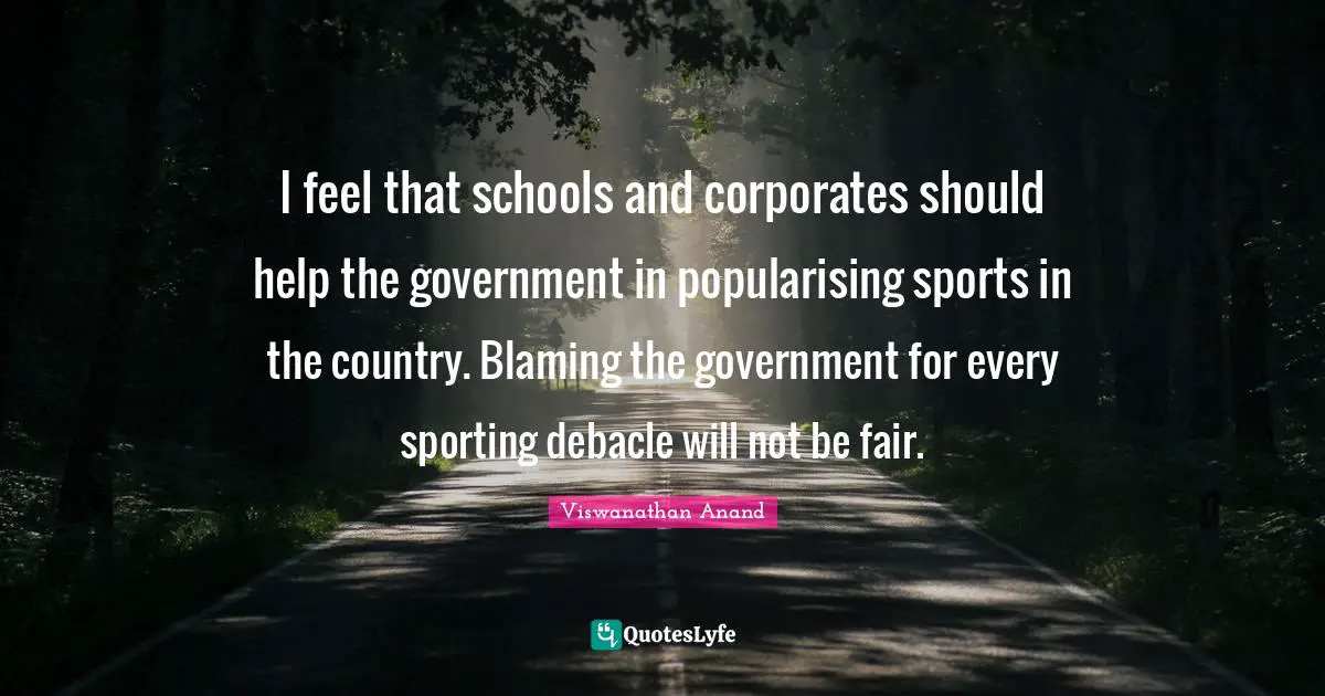 I feel that schools and corporates should help the government in popularising sports in the country. Blaming the government for every sporting debacle will not be fair.