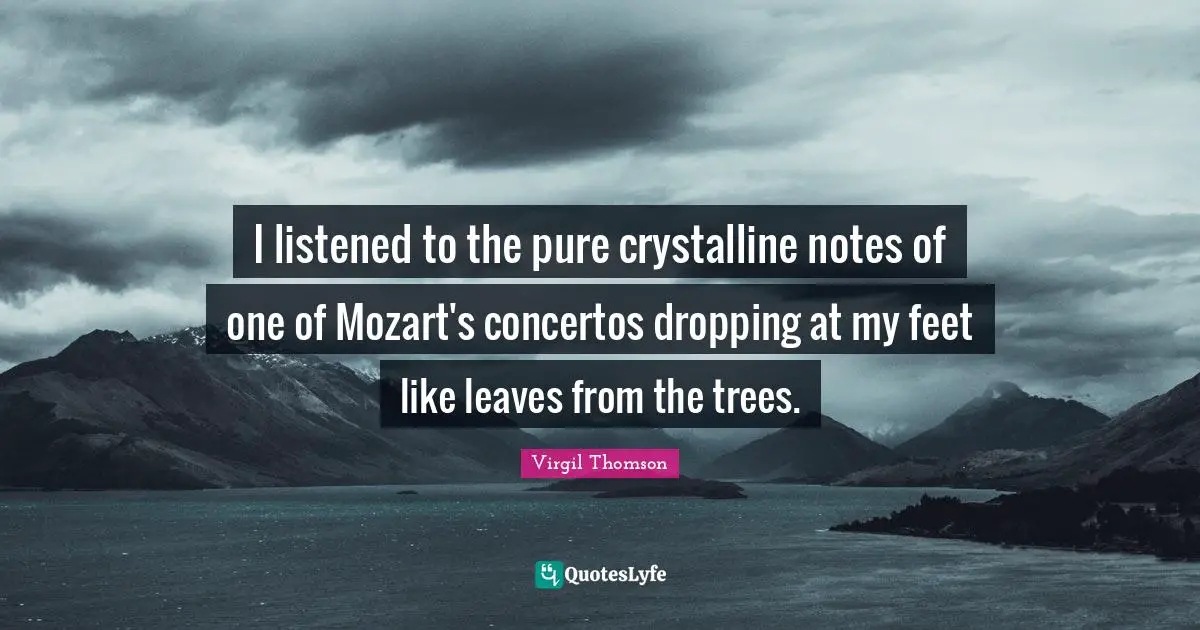 I listened to the pure crystalline notes of one of Mozart's concertos dropping at my feet like leaves from the trees.