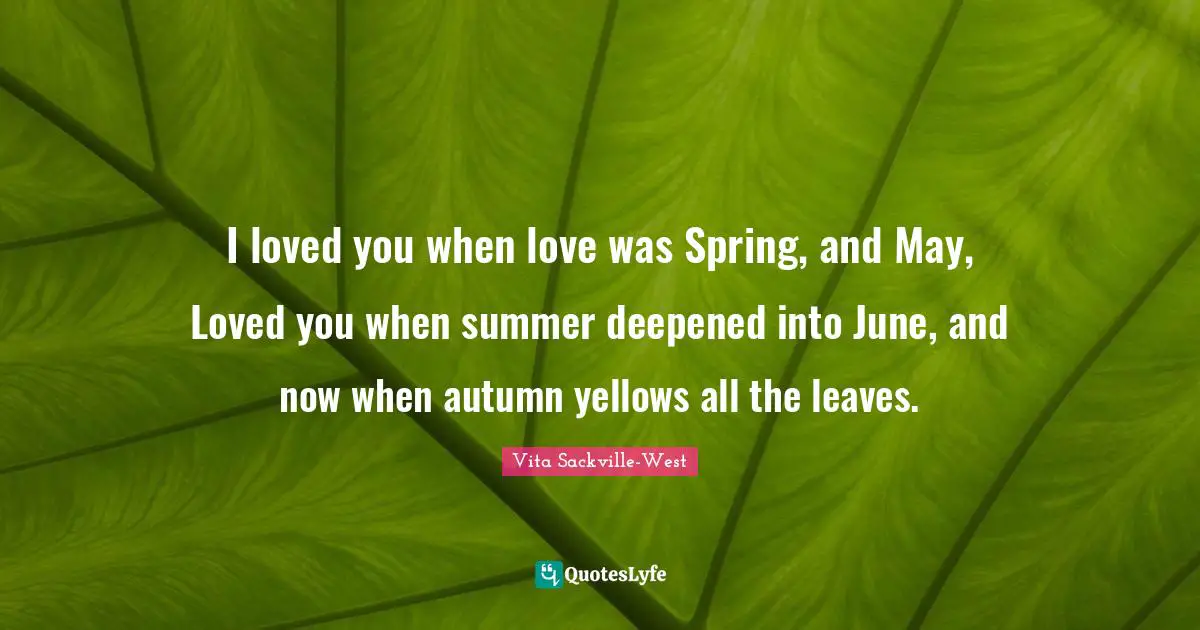 Summer Quotes: "I loved you when love was Spring, and May, Loved you when summer deepened into June, and now when autumn yellows all the leaves."