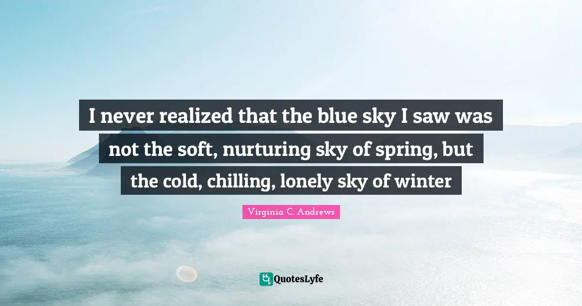 I never realized that the blue sky I saw was not the soft, nurturing sky of spring, but the cold, chilling, lonely sky of winter