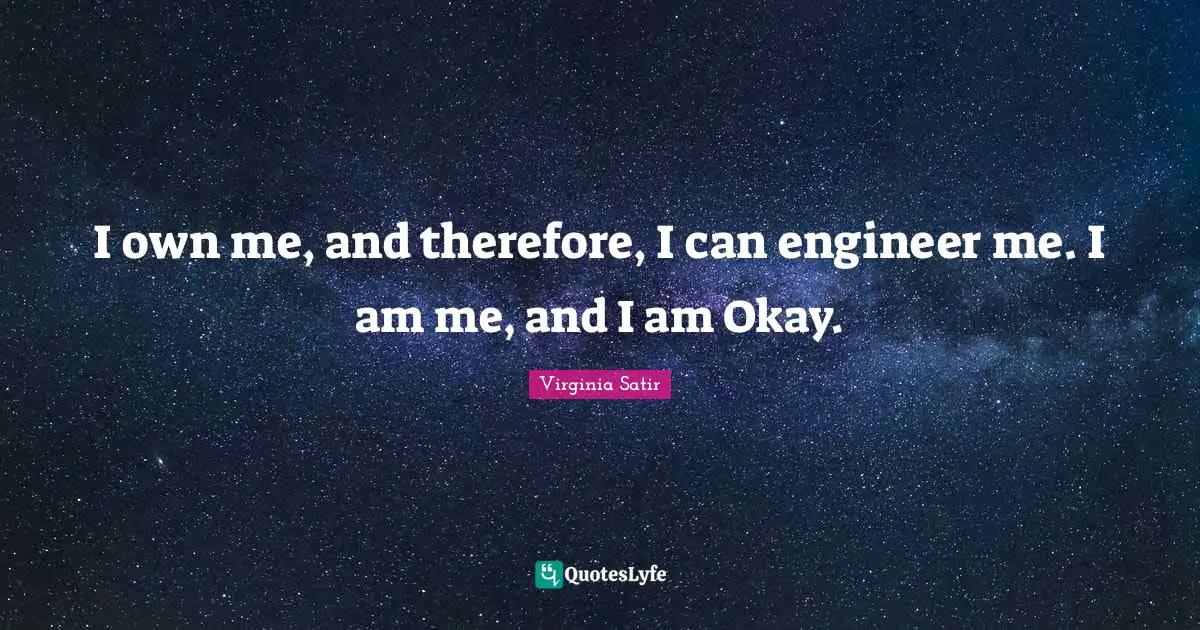 I own me, and therefore, I can engineer me. I am me, and I am Okay.