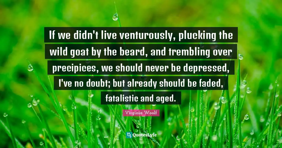 Beard Quotes: "If we didn't live venturously, plucking the wild goat by the beard, and trembling over precipices, we should never be depressed, I've no doubt; but already should be faded, fatalistic and aged."