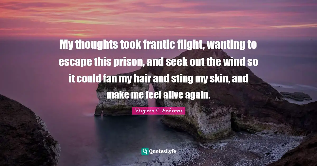 My thoughts took frantic flight, wanting to escape this prison, and seek out the wind so it could fan my hair and sting my skin, and make me feel alive again.