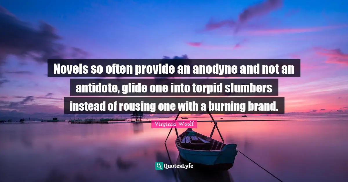 Novels so often provide an anodyne and not an antidote, glide one into torpid slumbers instead of rousing one with a burning brand.