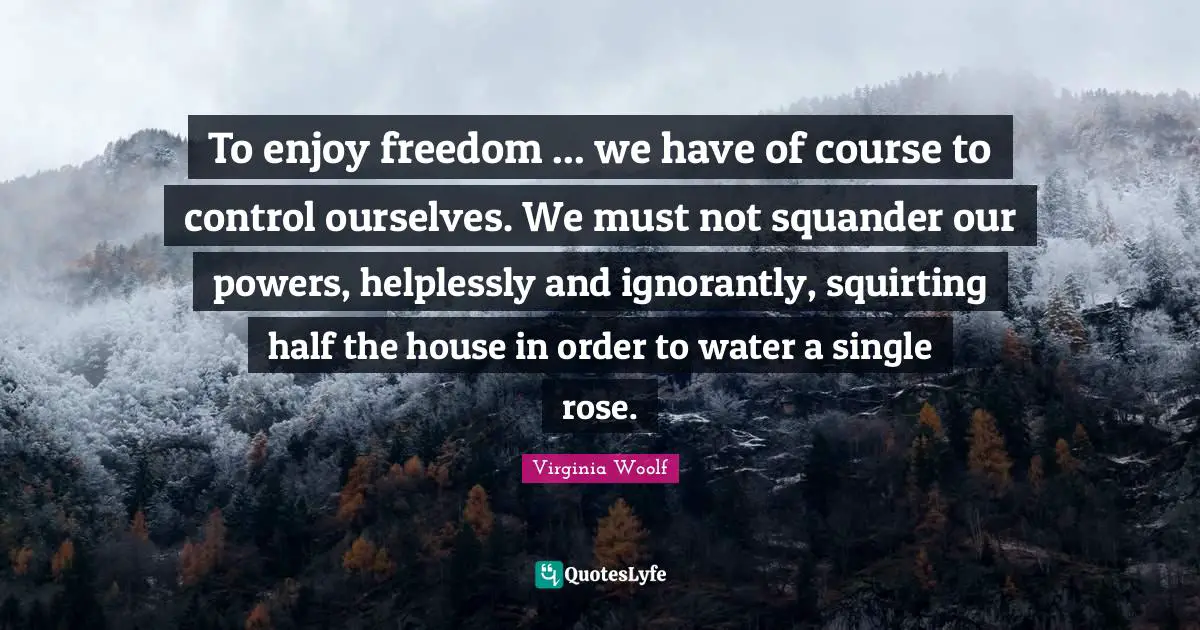 To enjoy freedom ... we have of course to control ourselves. We must not squander our powers, helplessly and ignorantly, squirting half the house in order to water a single rose.