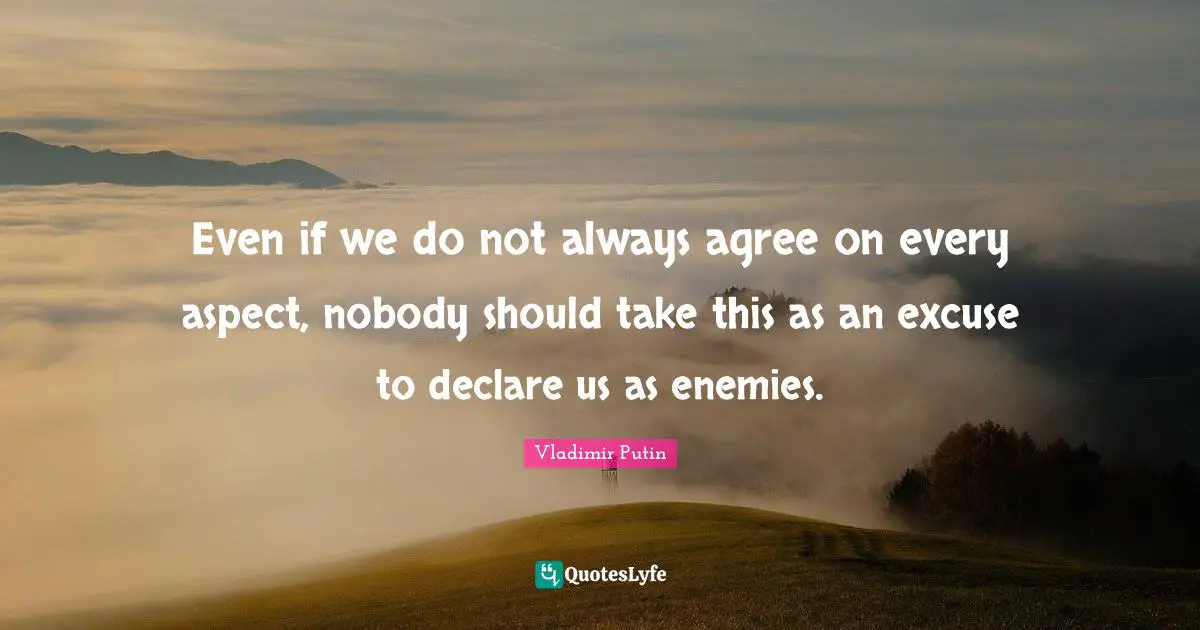 Excuse Quotes: "Even if we do not always agree on every aspect, nobody should take this as an excuse to declare us as enemies."