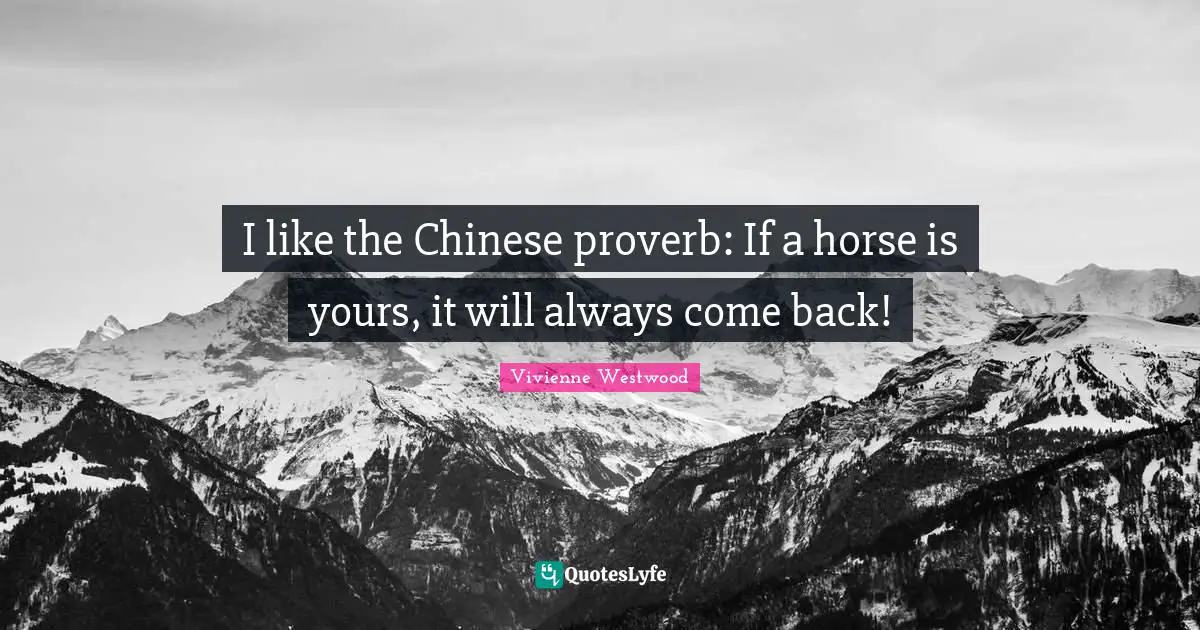 Proverb Quotes: "I like the Chinese proverb: If a horse is yours, it will always come back!"