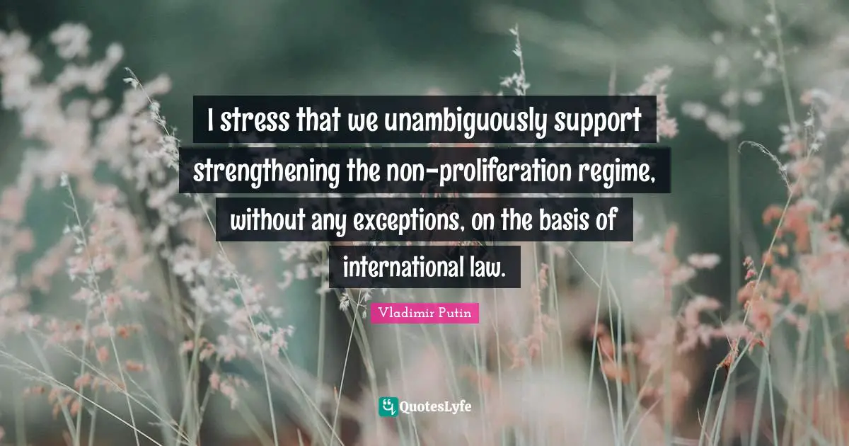 I stress that we unambiguously support strengthening the non-proliferation regime, without any exceptions, on the basis of international law.