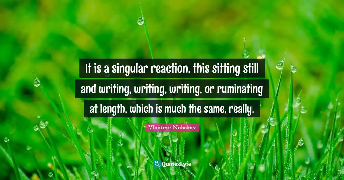 It is a singular reaction, this sitting still and writing, writing, writing, or ruminating at length, which is much the same, really.
