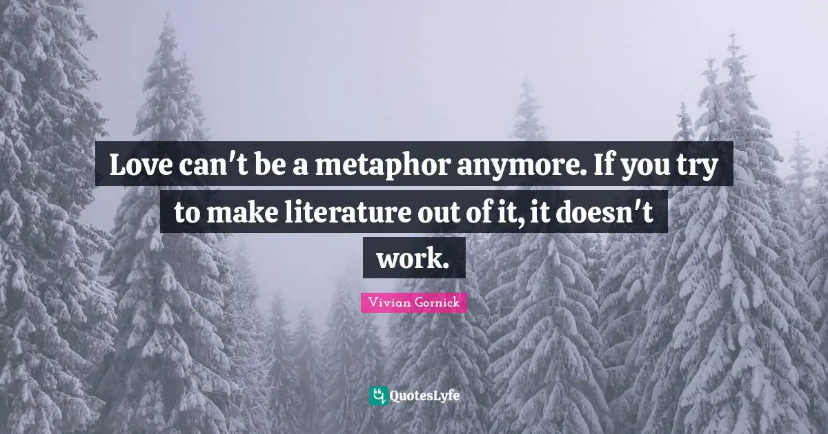 Love can't be a metaphor anymore. If you try to make literature out of it, it doesn't work.