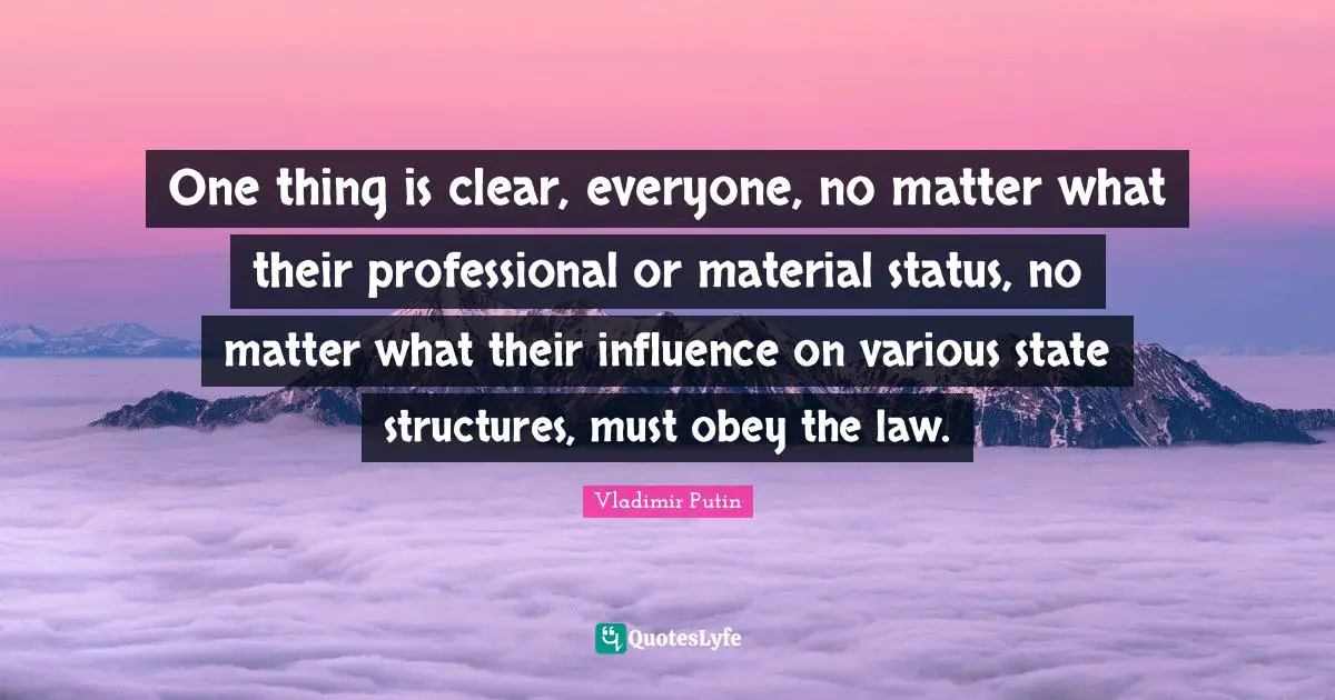 One thing is clear, everyone, no matter what their professional or material status, no matter what their influence on various state structures, must obey the law.