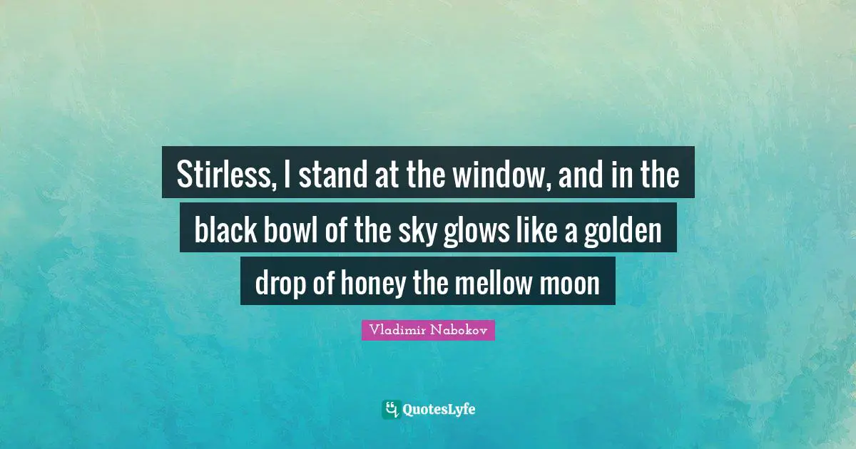 Stirless, I stand at the window, and in the black bowl of the sky glows like a golden drop of honey the mellow moon