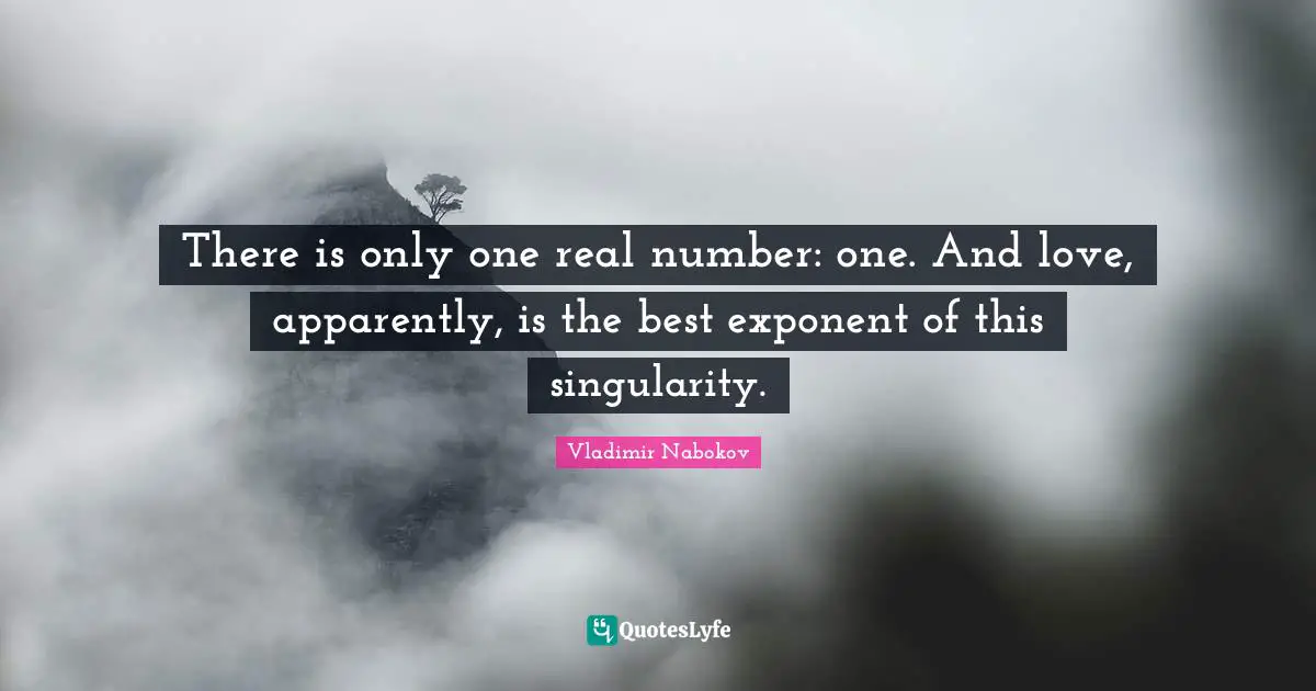 Singularity Quotes: "There is only one real number: one. And love, apparently, is the best exponent of this singularity."