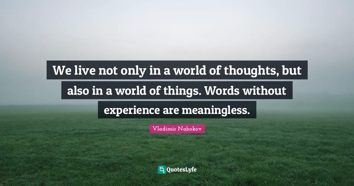 We live not only in a world of thoughts, but also in a world of things. Words without experience are meaningless.