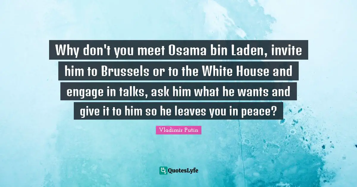Why don't you meet Osama bin Laden, invite him to Brussels or to the White House and engage in talks, ask him what he wants and give it to him so he leaves you in peace?