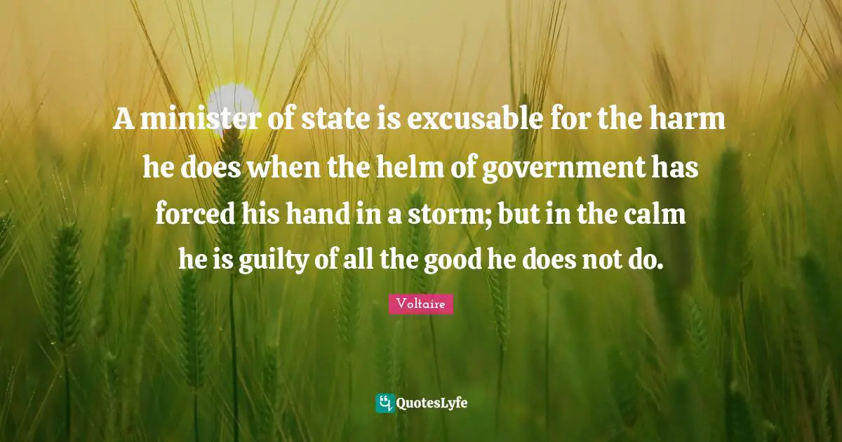 Calm Quotes: "A minister of state is excusable for the harm he does when the helm of government has forced his hand in a storm; but in the calm he is guilty of all the good he does not do."