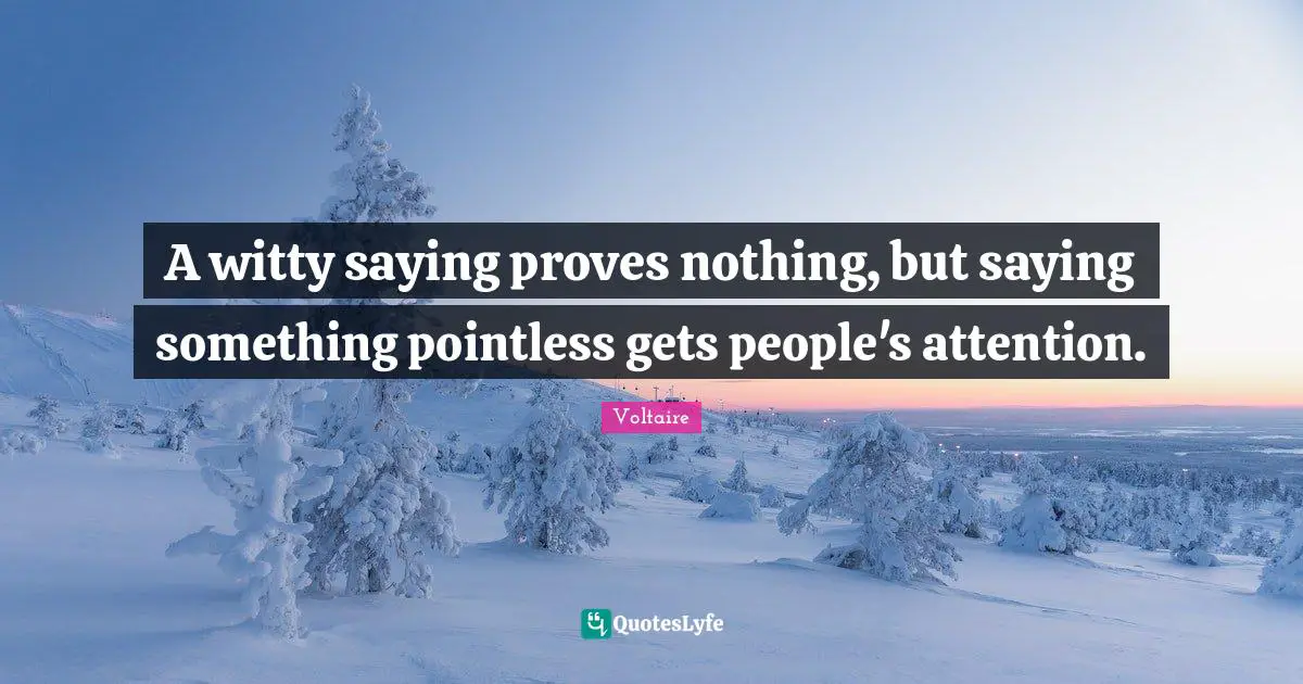 A witty saying proves nothing, but saying something pointless gets people's attention.