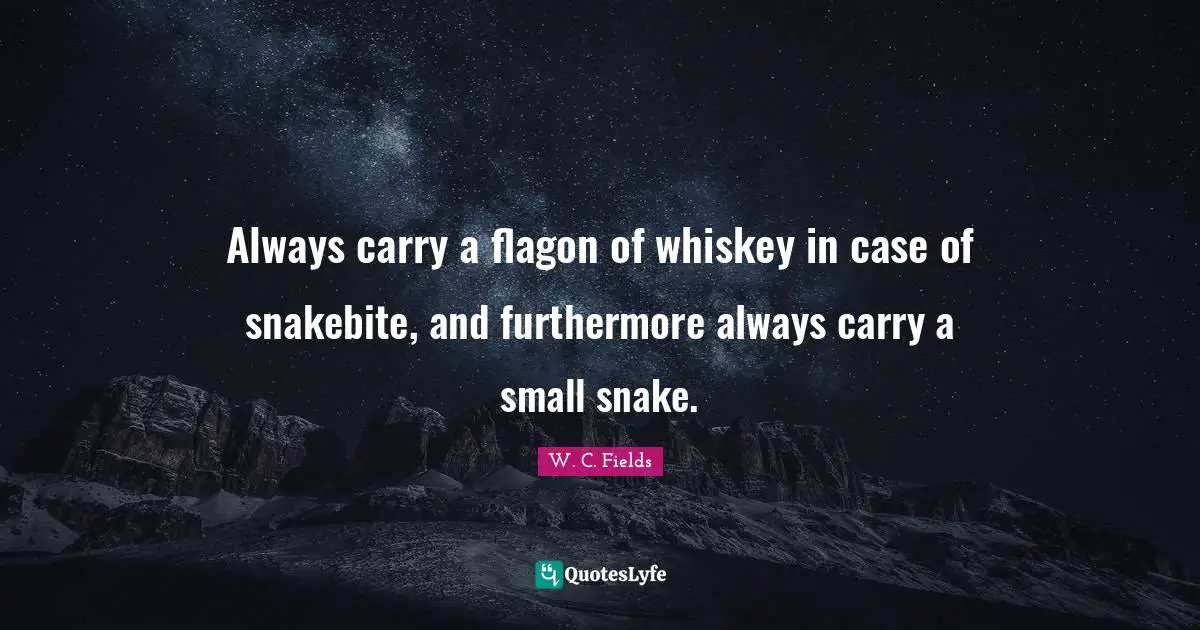 Always carry a flagon of whiskey in case of snakebite, and furthermore always carry a small snake.