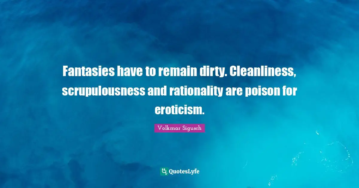 Fantasies have to remain dirty. Cleanliness, scrupulousness and rationality are poison for eroticism.