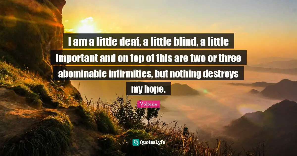 I am a little deaf, a little blind, a little important and on top of this are two or three abominable infirmities, but nothing destroys my hope.