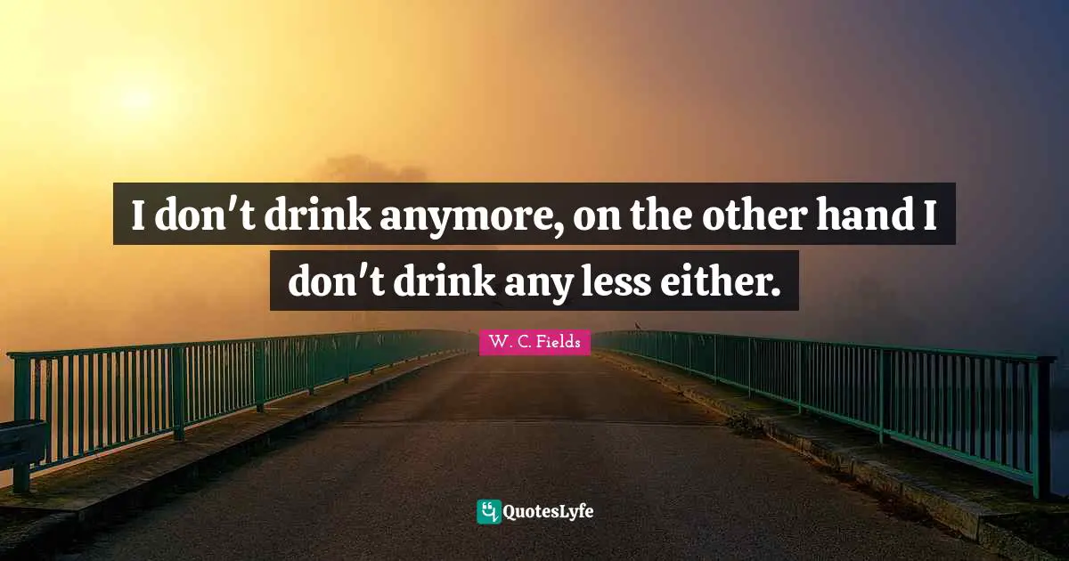 I don't drink anymore, on the other hand I don't drink any less either.