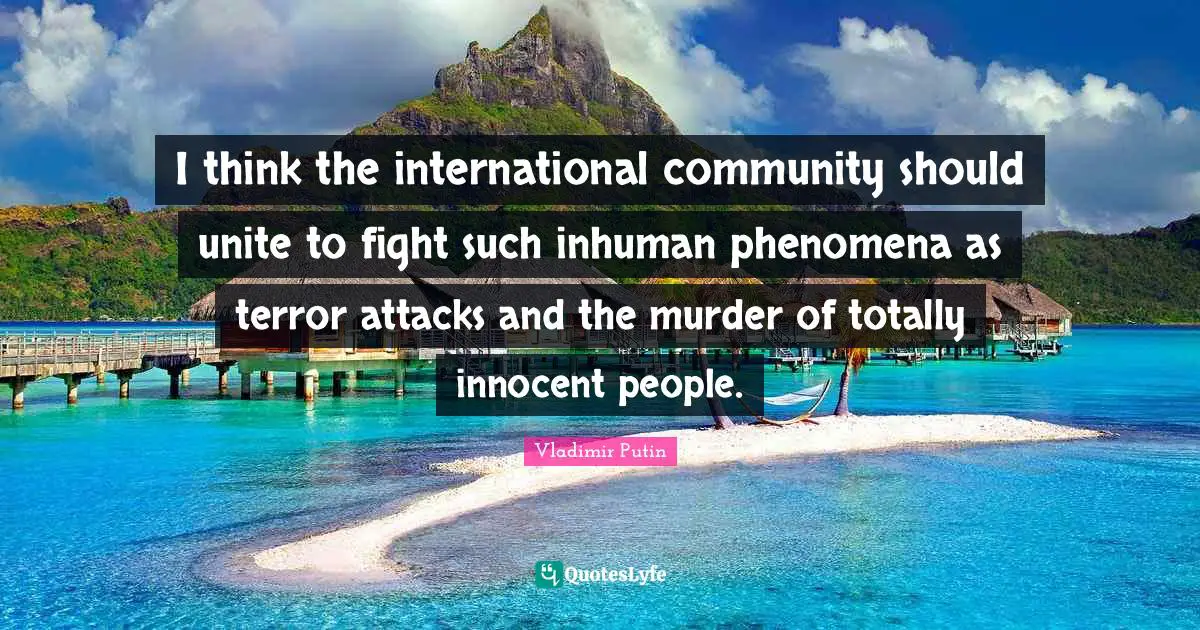I think the international community should unite to fight such inhuman phenomena as terror attacks and the murder of totally innocent people.