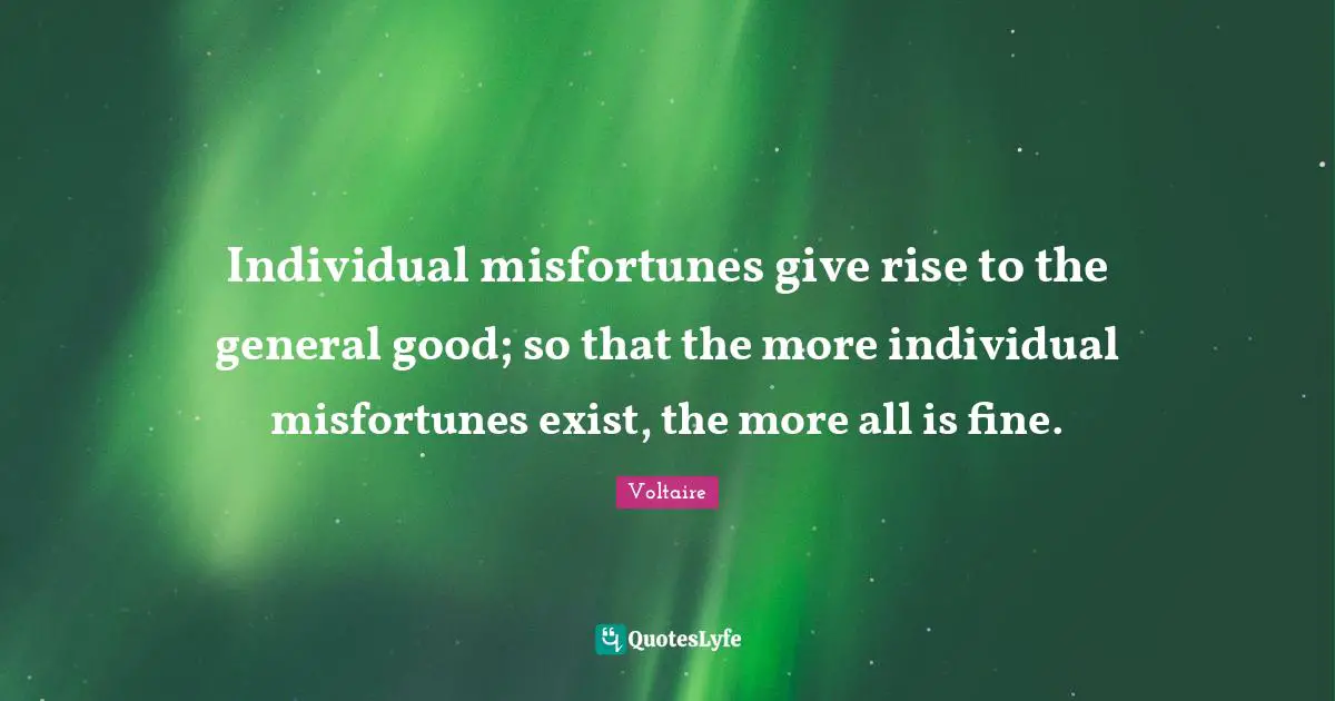 Misfortunes Quotes: "Individual misfortunes give rise to the general good; so that the more individual misfortunes exist, the more all is fine."