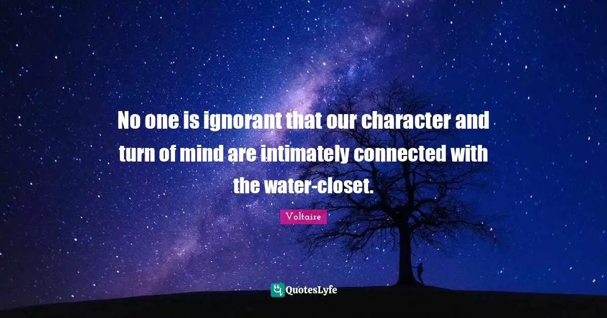 No one is ignorant that our character and turn of mind are intimately connected with the water-closet.