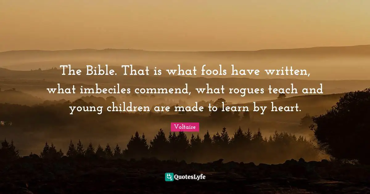 The Bible. That is what fools have written, what imbeciles commend, what rogues teach and young children are made to learn by heart.