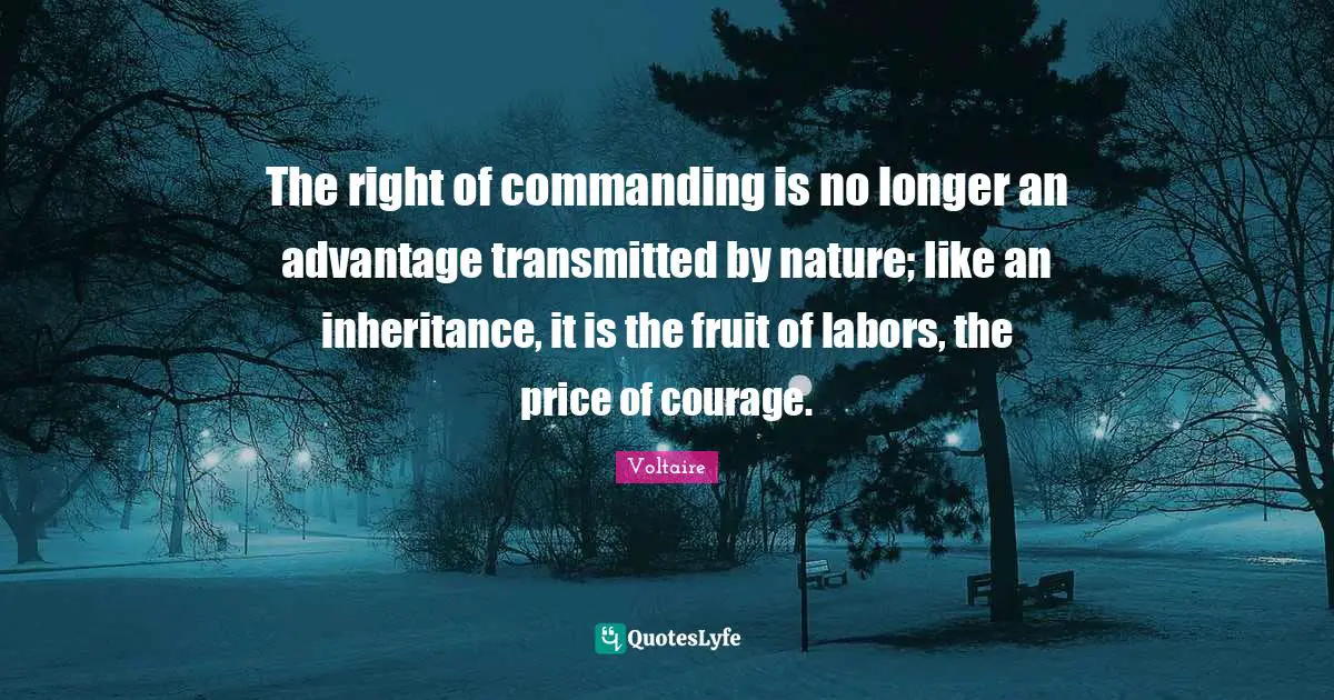 The right of commanding is no longer an advantage transmitted by nature; like an inheritance, it is the fruit of labors, the price of courage.