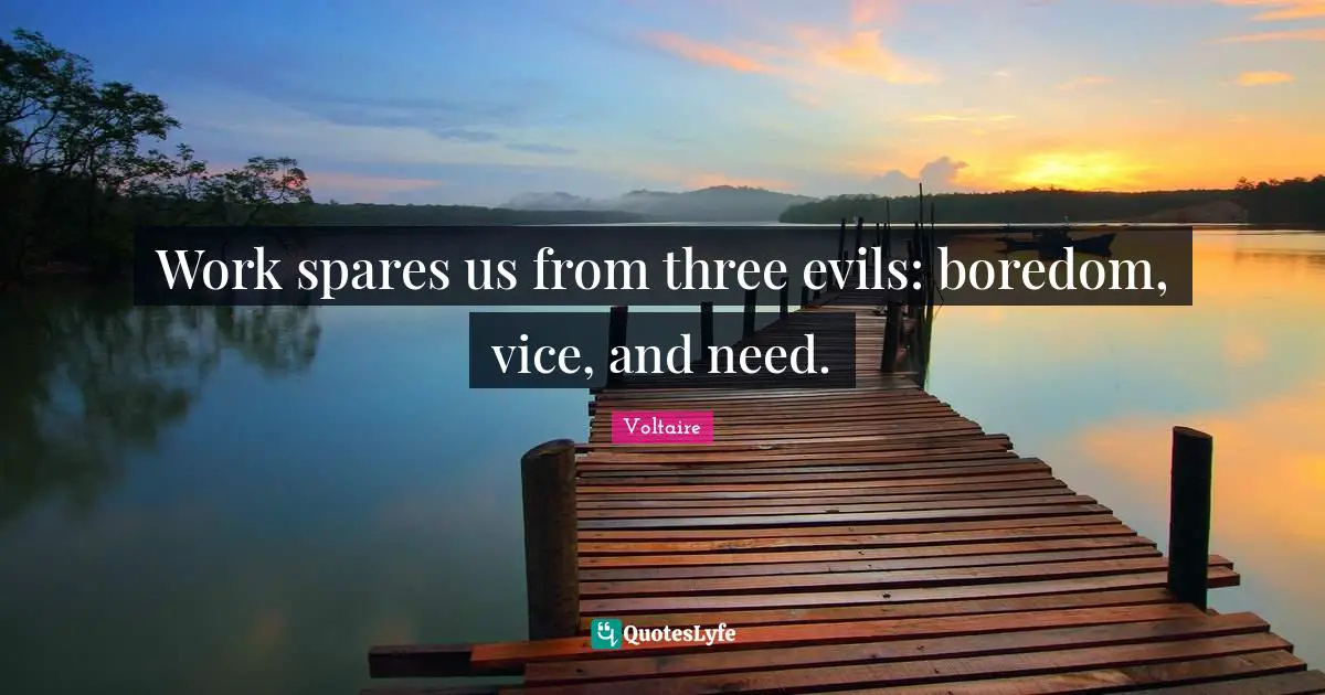 Encouragement Quotes: "Work spares us from three evils: boredom, vice, and need."