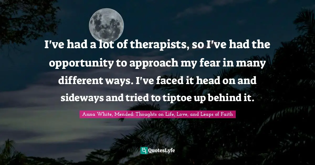 I've had a lot of therapists, so I've had the opportunity to approach my fear in many different ways. I've faced it head on and sideways and tried to tiptoe up behind it.
