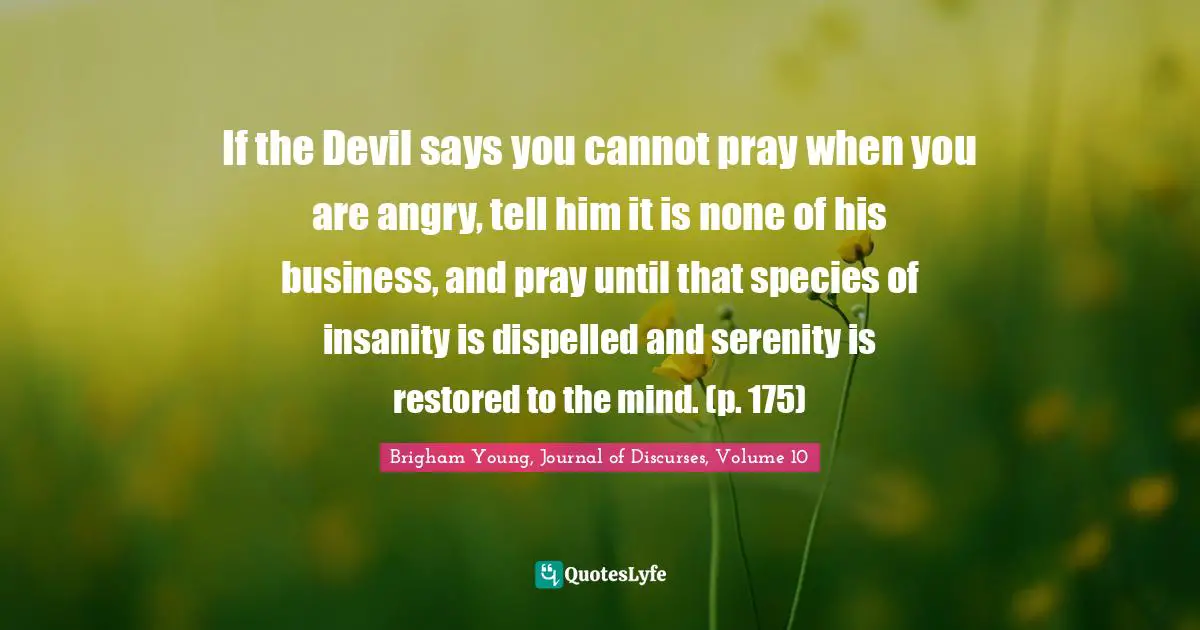 If the Devil says you cannot pray when you are angry, tell him it is none of his business, and pray until that species of insanity is dispelled and serenity is restored to the mind. (p. 175)