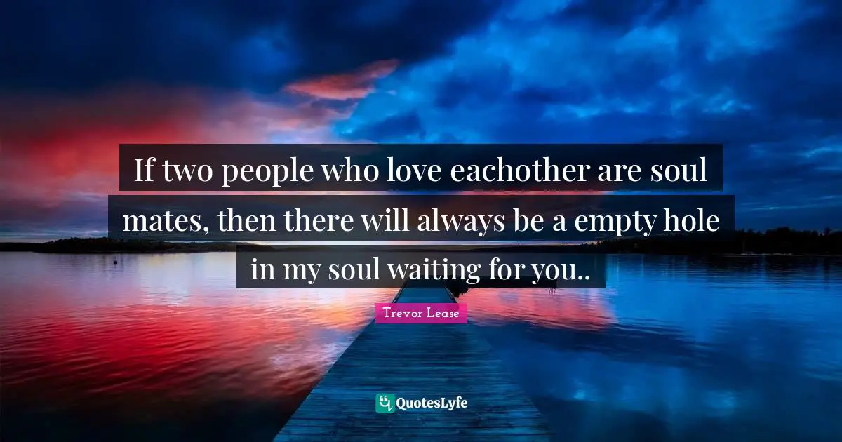 If two people who love eachother are soul mates, then there will always be a empty hole in my soul waiting for you..