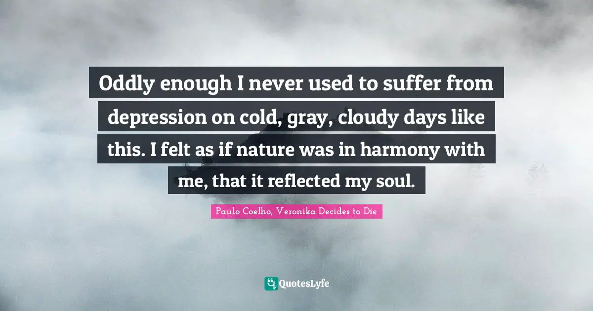 Oddly enough I never used to suffer from depression on cold, gray, cloudy days like this. I felt as if nature was in harmony with me, that it reflected my soul.