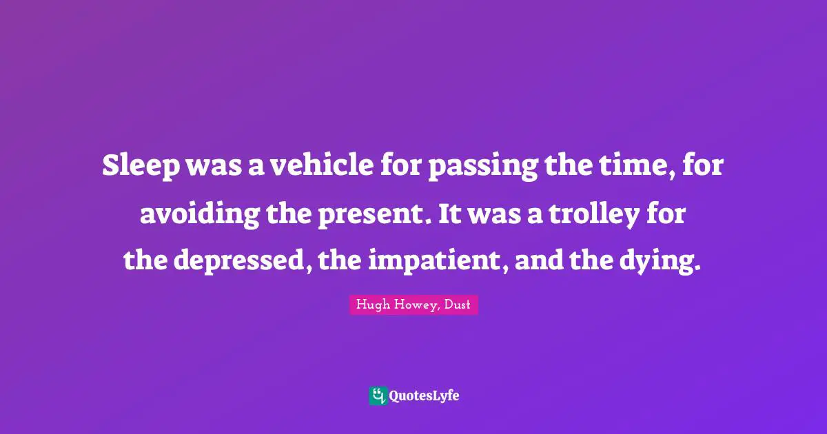 Sleep was a vehicle for passing the time, for avoiding the present. It was a trolley for the depressed, the impatient, and the dying.