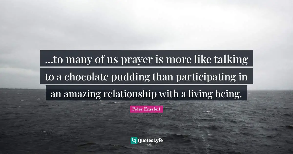 ...to many of us prayer is more like talking to a chocolate pudding than participating in an amazing relationship with a living being.