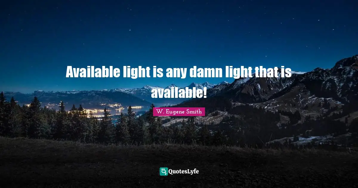 W. Eugene Smith Quotes: "Available light is any damn light that is available!"