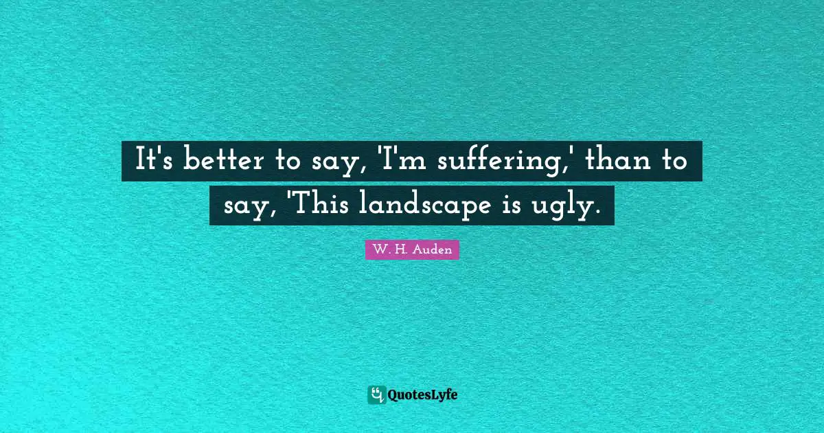 It's better to say, 'I'm suffering,' than to say, 'This landscape is ugly.