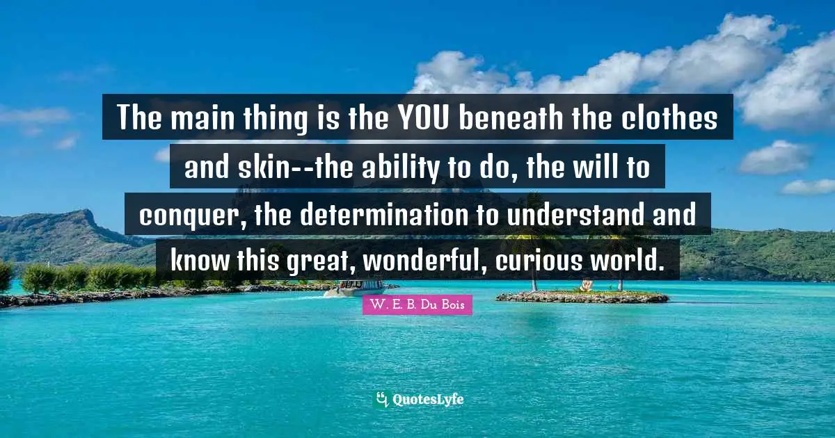 W.E.B. Du Bois Quotes: "The main thing is the YOU beneath the clothes and skin--the ability to do, the will to conquer, the determination to understand and know this great, wonderful, curious world."
