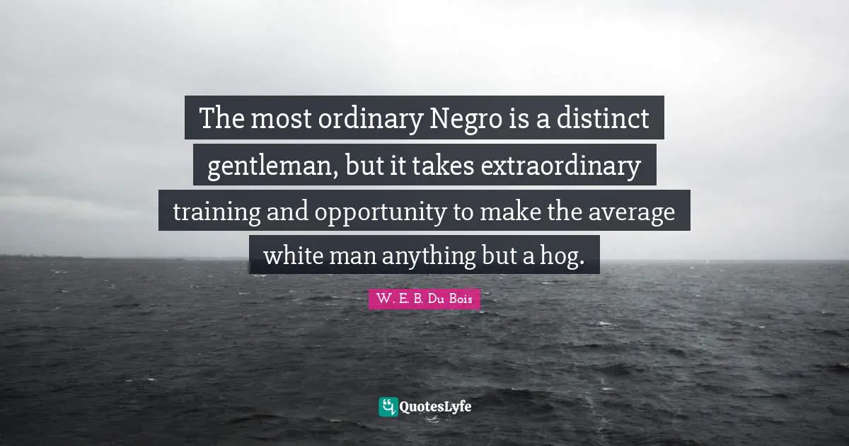 Hog Quotes: "The most ordinary Negro is a distinct gentleman, but it takes extraordinary training and opportunity to make the average white man anything but a hog."
