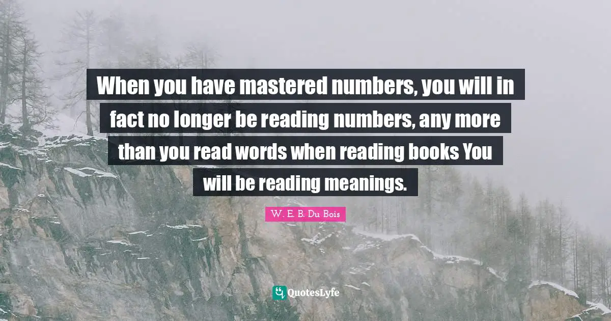 W.E.B. Du Bois Quotes: "When you have mastered numbers, you will in fact no longer be reading numbers, any more than you read words when reading books You will be reading meanings."