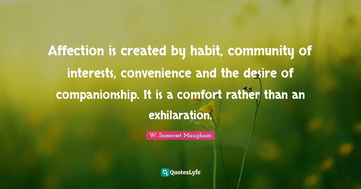 Affection is created by habit, community of interests, convenience and the desire of companionship. It is a comfort rather than an exhilaration.